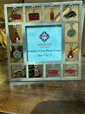 Awnhill London Pewter Photo Frame in Silver with Red & Blue Charms